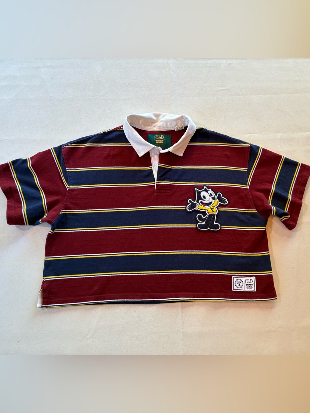 Levi's Felix the Cat Crop Striped Rugby Polo Shirt M